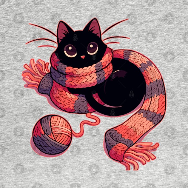 Cat and knitting kawaii cat with yarn ball by TomFrontierArt